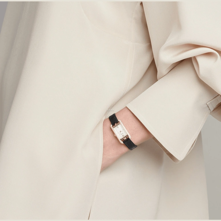 Hermès,Nantucket 29x17mm,29x17mm,Rose Gold,White,Quartz,Sapphire,Crystal Glass,Rectangular,W044193WW00