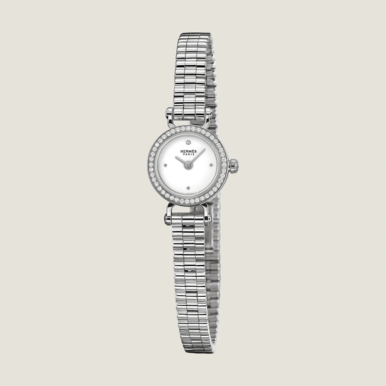 Hermès,Faubourg 15mm,15mm,White Gold,Smoky Coal,White,Quartz,Sapphire,Round,W049310WW00