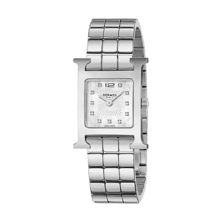 Hermès,Heure H 21x21mm,21x21mm,Stainless Steel,White,Quartz,Sapphire,Square,W053014WW00