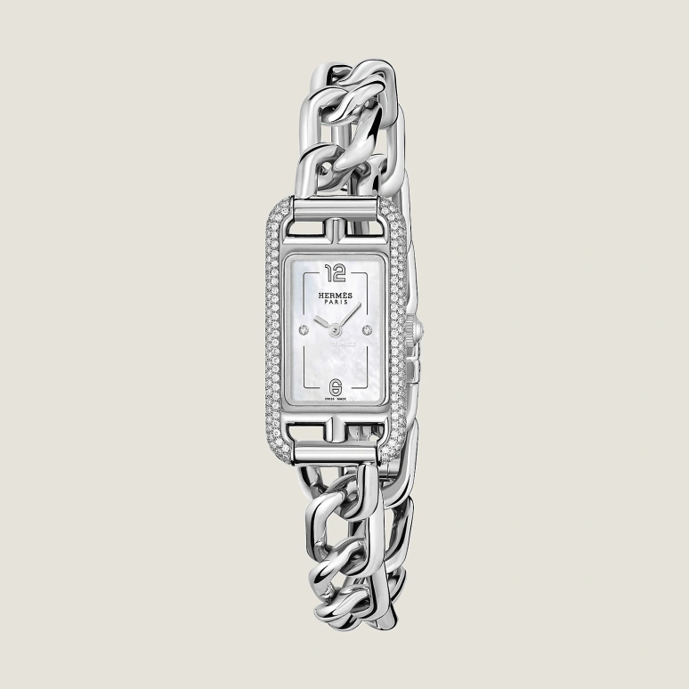 Hermès,Nantucket 29x17mm,29x17mm,Stainless Steel,Silver White,White,Quartz,Sapphire,Crystal Glass,Rectangular,W059586WW00