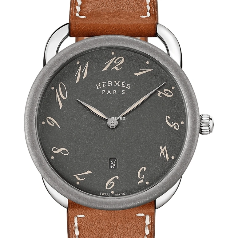 Hermès,Arceau 40mm,40mm,Stainless Steel,Titanium,Smoky Coal,Quartz,Day,Sapphire,W055638WW00