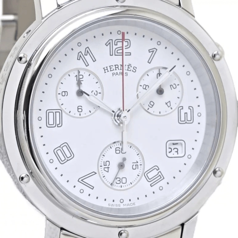 Hermès,Clipper 38mm,38mm,Stainless Steel,White,Quartz,Chronograph,Day,CL1,CL1.910.132/3753