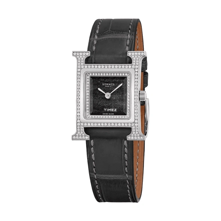 Hermès,Heure H 21x21mm,21x21mm,Stainless Steel,Black,Quartz,Sapphire,Square,W053843WW00
