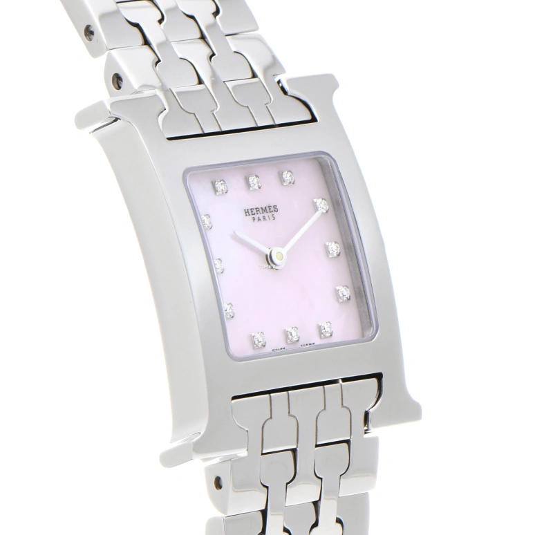 Hermès,H Hour 30x21mm,30x21mm,Stainless Steel,Pink,Quartz,Sapphire,Crystal Glass,Square,HH1,HH1.210.285/4804