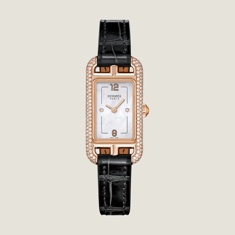 Hermès,Nantucket 29x17mm,29x17mm,Rose Gold,White,Quartz,Sapphire,Crystal Glass,Rectangular,W044193WW00