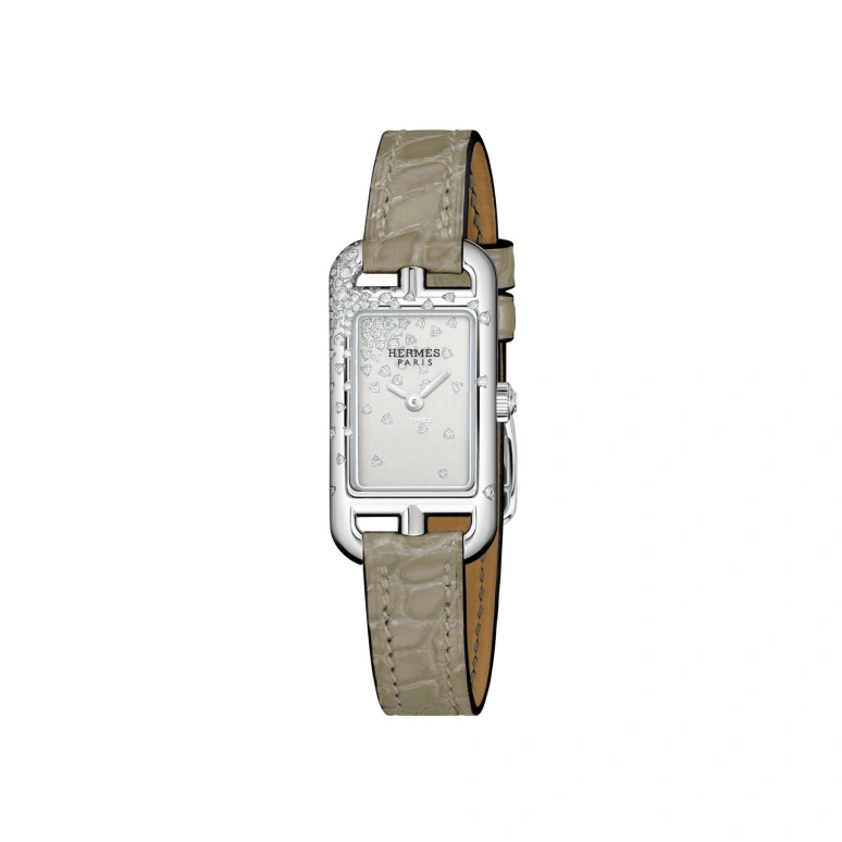 Hermès,Nantucket 17x23mm,17x23mm,Stainless Steel,Grey,Quartz,Sapphire,Crystal Glass,Rectangular,W045244WW00
