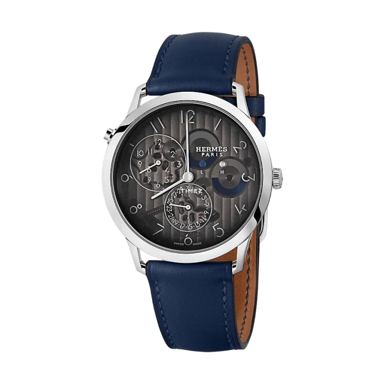 Hermès,Slim d'Hermès 39.50mm,39.50mm,Platinum,Transparent,Black,Automatic,Day,Dule Time,Day / Night Indication,W054179WW00