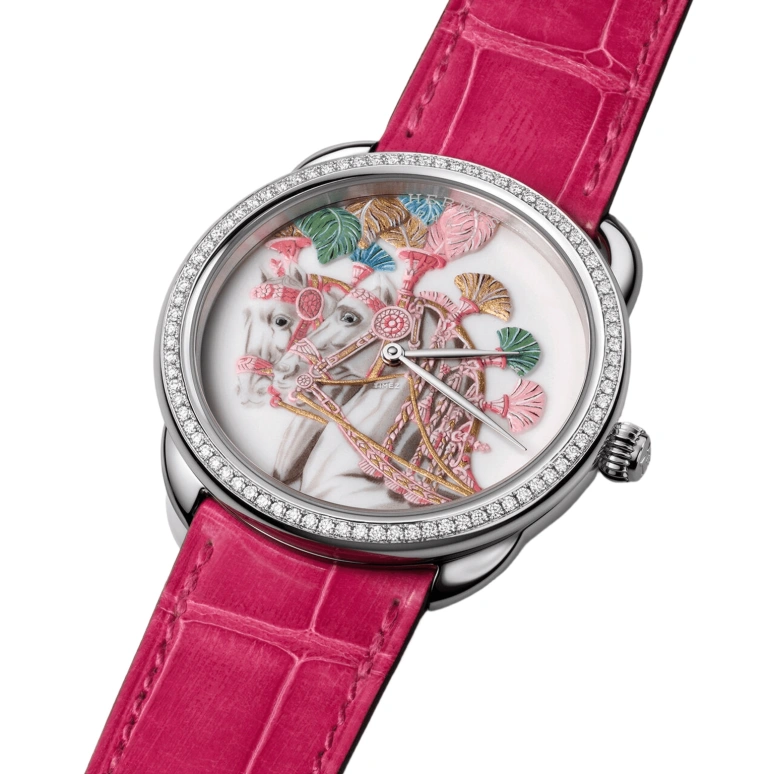 Hermès,Arceau 38mm,38mm,White Gold,Multi-Color,Pink,White,Automatic,50hours,In-house Caliber,HARNAIS FRANCAIS REMIX