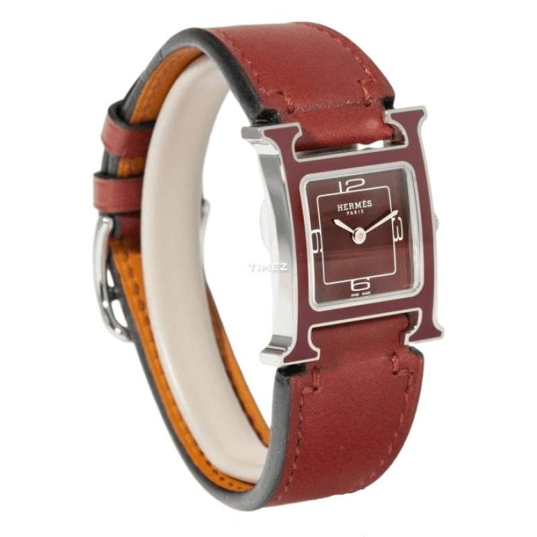 Hermès,Heure H 21x21mm,21x21mm,Stainless Steel,Red,Quartz,Sapphire,Crystal Glass,Square,W046334WW00