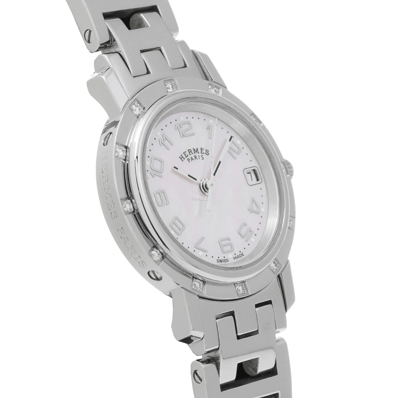 Hermès,Clipper 24mm,24mm,Stainless Steel,Pink,Quartz,Day,Sapphire,Crystal Glass,CL4,CL4.230.214/3821