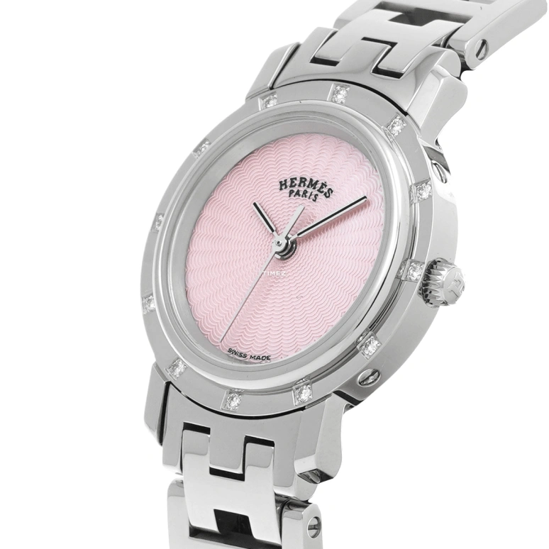 Hermès,Other 24mm,24mm,Stainless Steel,Pink,Quartz,Sapphire,Crystal Glass,Round,CL4,CL4.230.217/3796