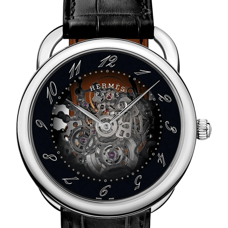 Hermès,Arceau 40mm,40mm,Stainless Steel,Black,Transparent,Quartz,Sapphire,Crystal Glass,Round,W049008WW00