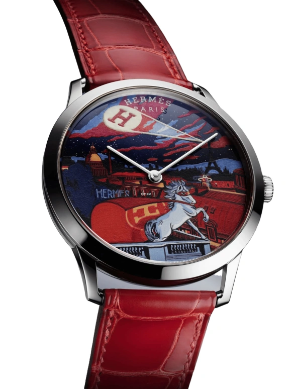 Hermès,Slim d'Hermès 39.50mm,39.50mm,White Gold,Multi-Color,Automatic,42hours,In-house Caliber,MINUIT AU FAUBOURG