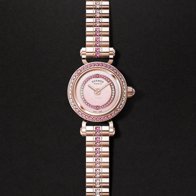 Hermès,Faubourg 15mm,15mm,Rose Gold,Quartz,Sapphire,Crystal Glass,Round,W049098WW00