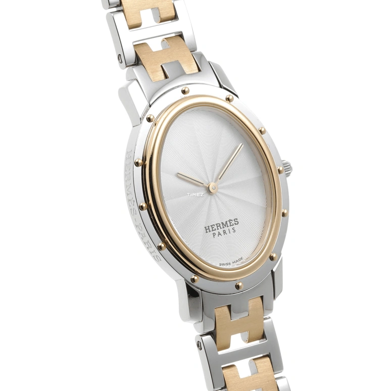 Hermès,Clipper 30x24mm,30x24mm,Stainless Steel,White,Quartz,Sapphire,Crystal Glass,Oval,CO1,CO1.520.220/3789