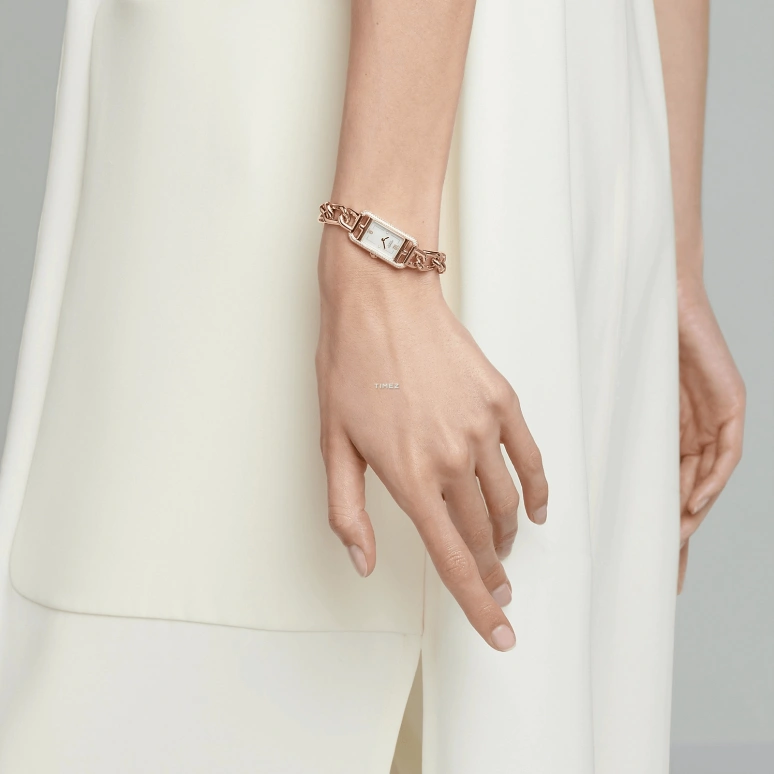 Hermès,Nantucket 29x17mm,29x17mm,Rose Gold,Silver White,White,Quartz,Sapphire,Crystal Glass,Rectangular,W049572WW00