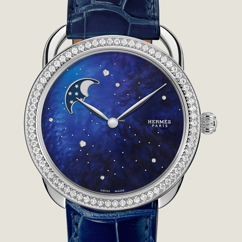 Hermès,Arceau 38mm,38mm,Stainless Steel,Blue,Automatic,Moonphase,50hours,W403043WW00