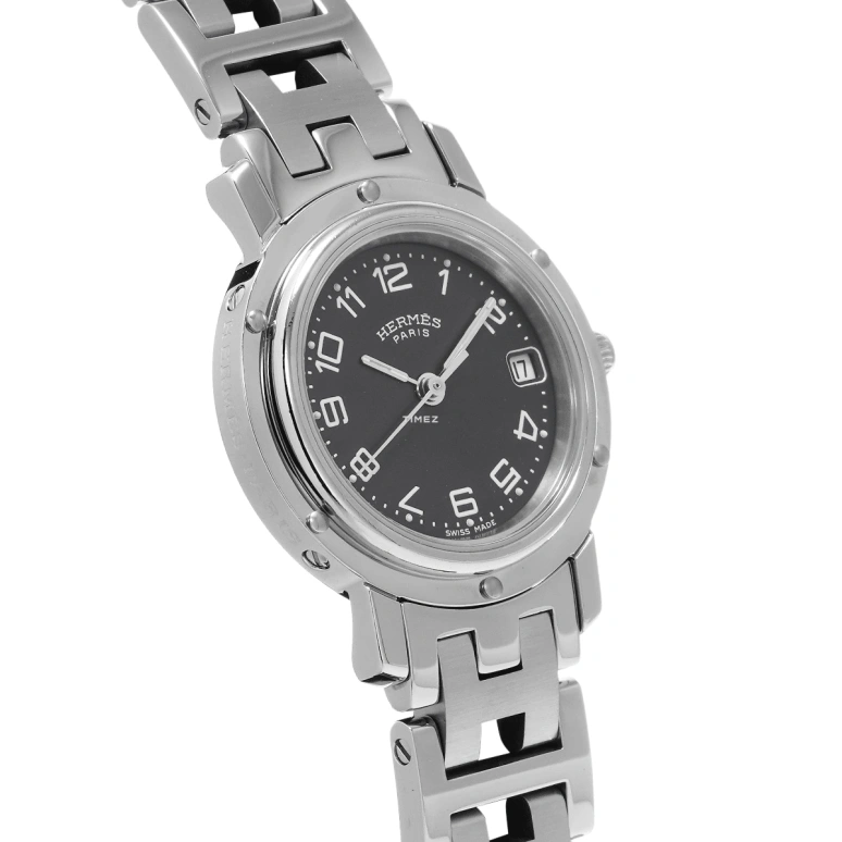 Hermès,Clipper 24mm,24mm,Stainless Steel,Black,Quartz,Day,Sapphire,Crystal Glass,CL4,CL4.210.330/3758