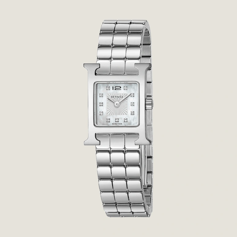 Hermès,Heure H 21x17mm,21x17mm,Stainless Steel,Silver White,White,Quartz,Sapphire,Square,W054112WW00