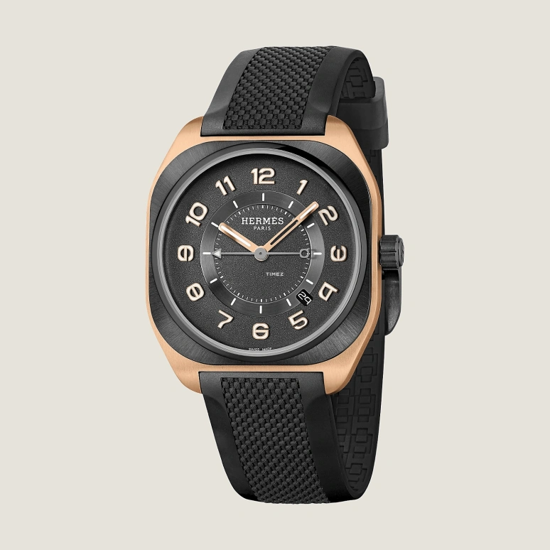 Hermès,H 42mm,42mm,Rose Gold,Ceramic,Black,Grey,Automatic,Day,50hours,W060124WW00