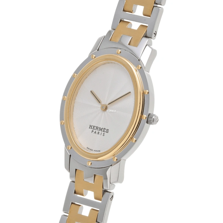 Hermès,Clipper 30x24mm,30x24mm,Stainless Steel,White,Quartz,Sapphire,Crystal Glass,Oval,CO1,CO1.520.220/3789