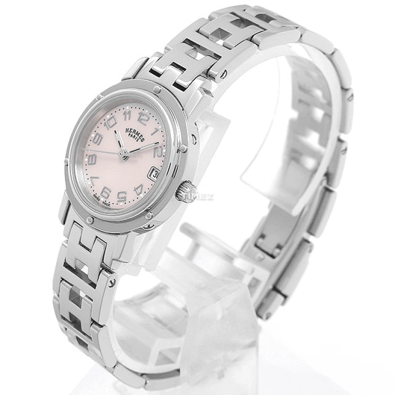 Hermès,Clipper 24mm,24mm,Stainless Steel,Pink,Quartz,Day,Sapphire,Crystal Glass,CL4,CL4.210.214/3821