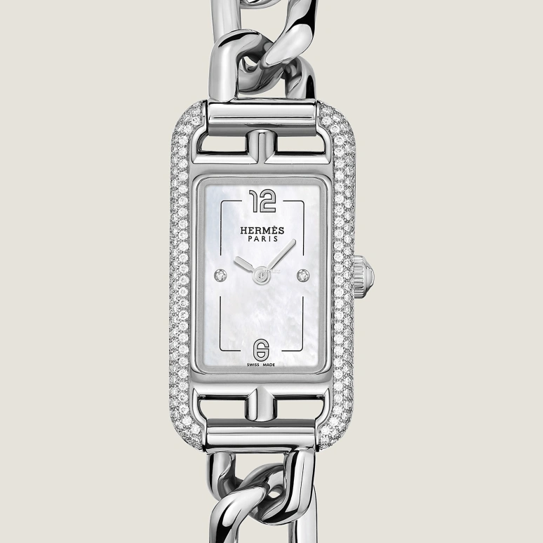 Hermès,Nantucket 29x17mm,29x17mm,Stainless Steel,Silver White,White,Quartz,Sapphire,Crystal Glass,Rectangular,W059586WW00