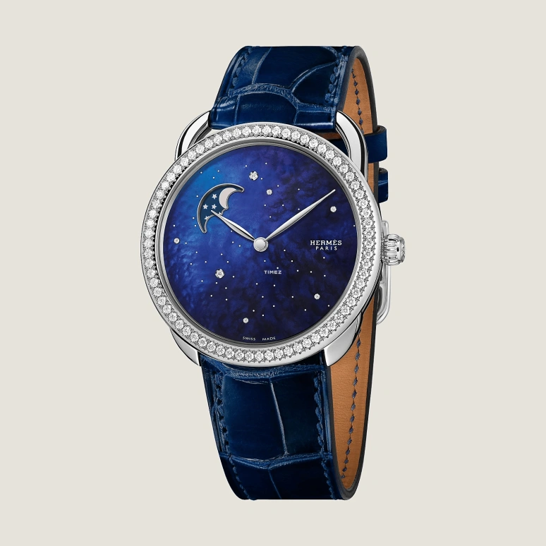 Hermès,Arceau 38mm,38mm,Stainless Steel,Blue,Automatic,Moonphase,50hours,W403043WW00