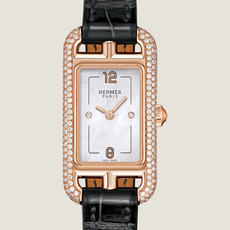 Hermès,Nantucket 29x17mm,29x17mm,Rose Gold,White,Quartz,Sapphire,Crystal Glass,Rectangular,W044193WW00