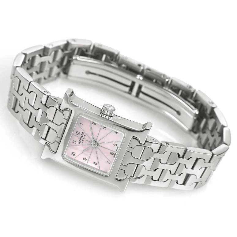 Hermès,Other 20x25mm,20x25mm,Stainless Steel,Pink,Quartz,Sapphire,Crystal Glass,Square,HH1,HH1.110.214/4835
