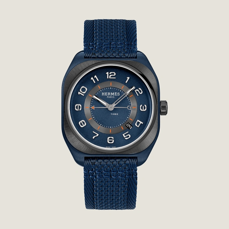 Hermès,H 42x39mm,42x39mm,Titanium,Blue,Black,Automatic,Day,50hours,W056988WW00