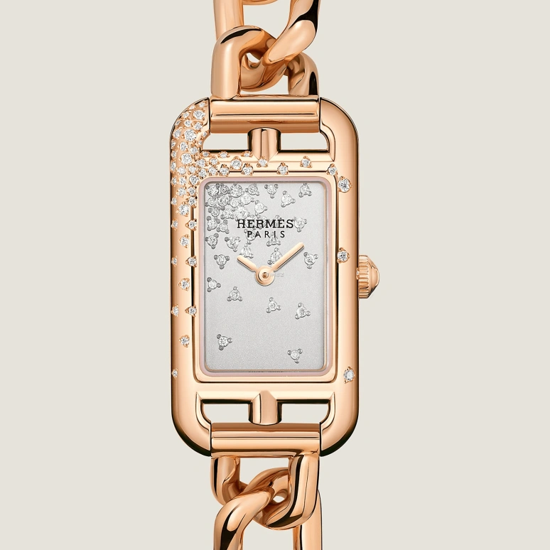 Hermès,Nantucket 29x17mm,29x17mm,Rose Gold,Grey,Quartz,Sapphire,Crystal Glass,Rectangular,W057485WW00