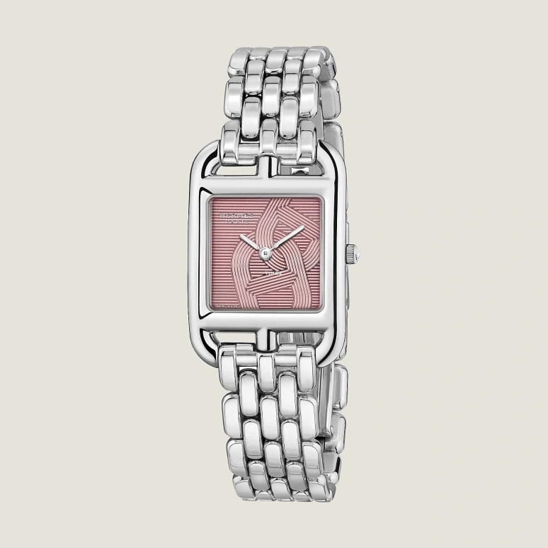 Hermès,Cape Cod 31x23mm,31x23mm,Stainless Steel,Pink,Quartz,Sapphire,Crystal Glass,Square,W059605WW00