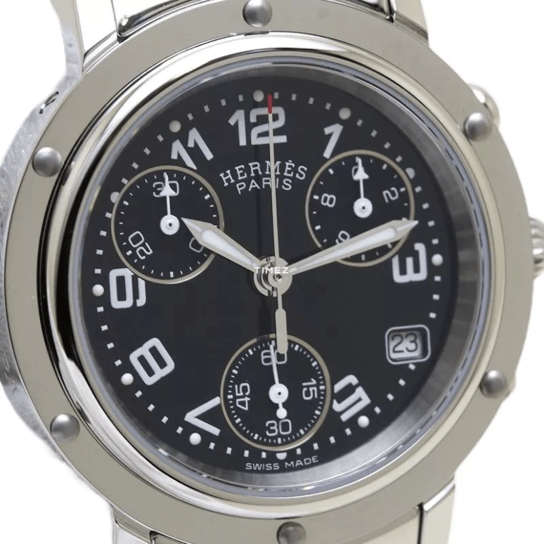 Hermès,Clipper 31mm,31mm,Stainless Steel,Black,Quartz,Chronograph,Day,CL1,CL1.310.330/3840