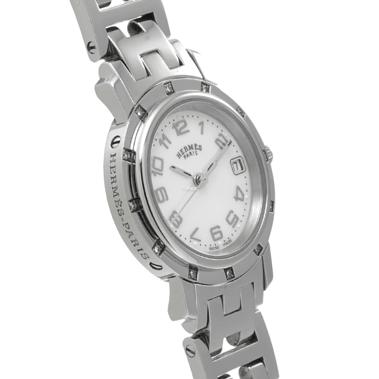 Hermès,Clipper 24mm,24mm,Stainless Steel,White,Quartz,Day,Sapphire,Crystal Glass,CL4,CL4.230.212/3821