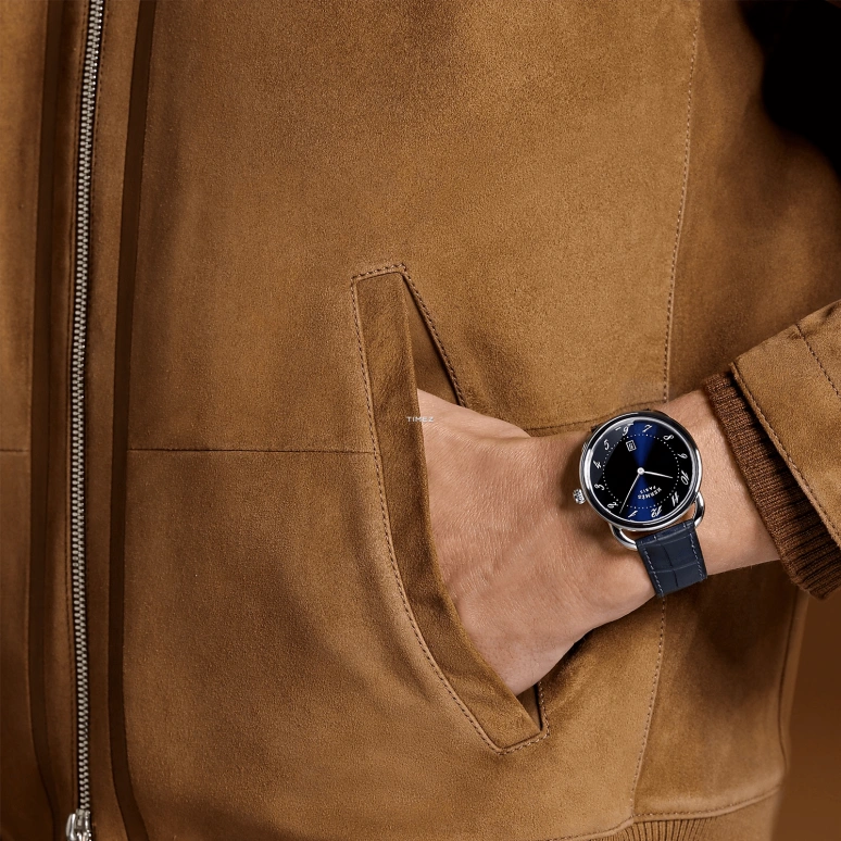 Hermès,Arceau 40mm,40mm,Stainless Steel,Blue,Quartz,Day,Sapphire,Crystal Glass,W055765WW00