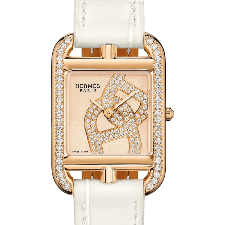 Hermès,Cape Cod 23x23mm,23x23mm,Rose Gold,Quartz,Sapphire,Crystal Glass,Square,W054710WW00