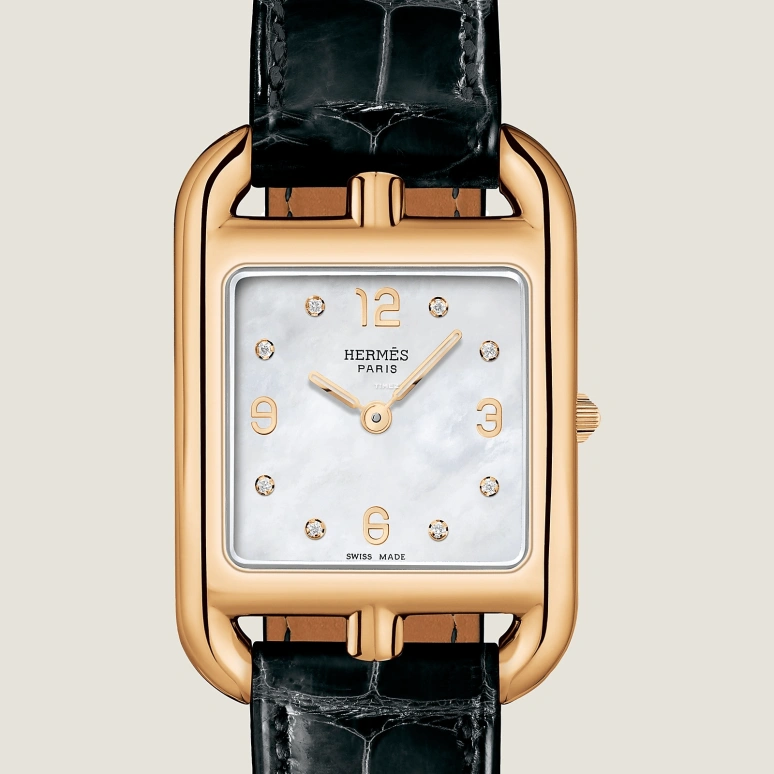 Hermès,Cape Cod 31x23mm,31x23mm,Rose Gold,White,Quartz,Sapphire,Crystal Glass,Rectangular,W048310WW00