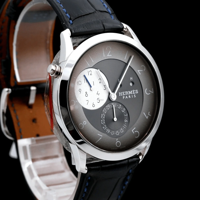 Hermès,Slim d'Hermès 39.50mm,39.50mm,Palladium,Silver,Automatic,Day,Dule Time,Day / Night Indication,W046386WW00