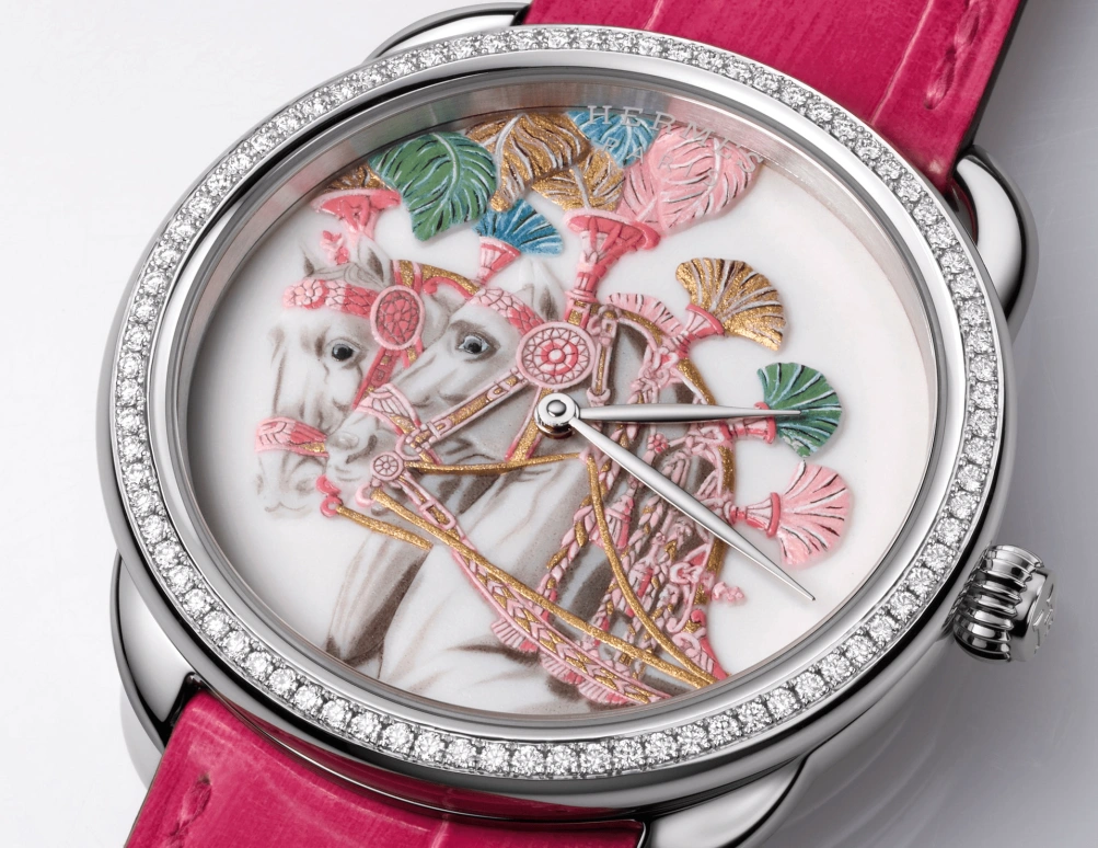Hermès,Arceau 38mm,38mm,White Gold,Multi-Color,Pink,White,Automatic,50hours,In-house Caliber,HARNAIS FRANCAIS REMIX