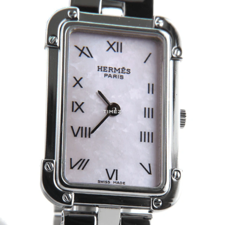 Hermès,Croisière 26.70x18.70mm,26.70x18.70mm,Stainless Steel,Pink,Quartz,Sapphire,Crystal Glass,Rectangular,CR2,CR2.210.212/3799