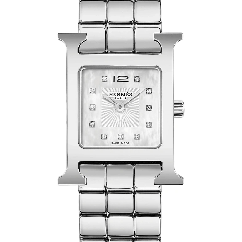 Hermès,Heure H 21x21mm,21x21mm,Stainless Steel,White,Quartz,Sapphire,Square,W053014WW00