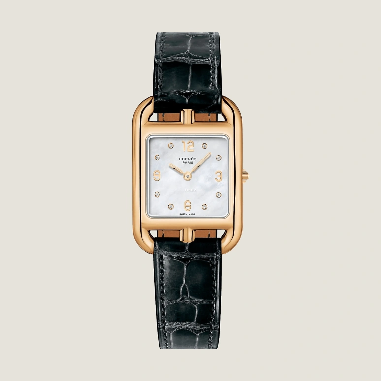 Hermès,Cape Cod 31x23mm,31x23mm,Rose Gold,White,Quartz,Sapphire,Crystal Glass,Rectangular,W048310WW00