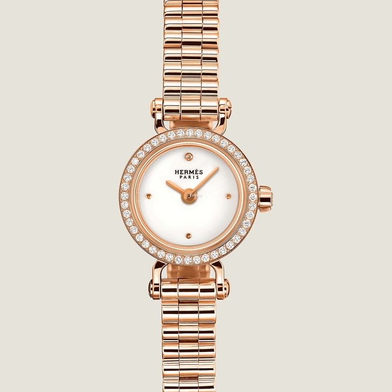 Hermès,Faubourg 15mm,15mm,Rose Gold,White,Quartz,Round,W048405WW00