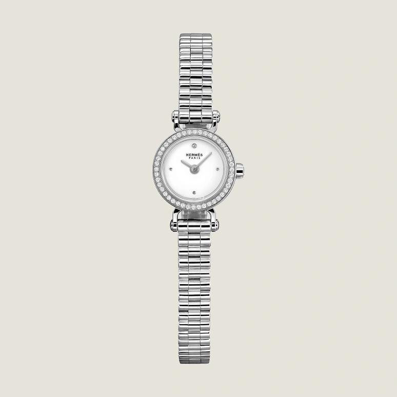 Hermès,Faubourg 15mm,15mm,White Gold,Smoky Coal,White,Quartz,Sapphire,Round,W049310WW00