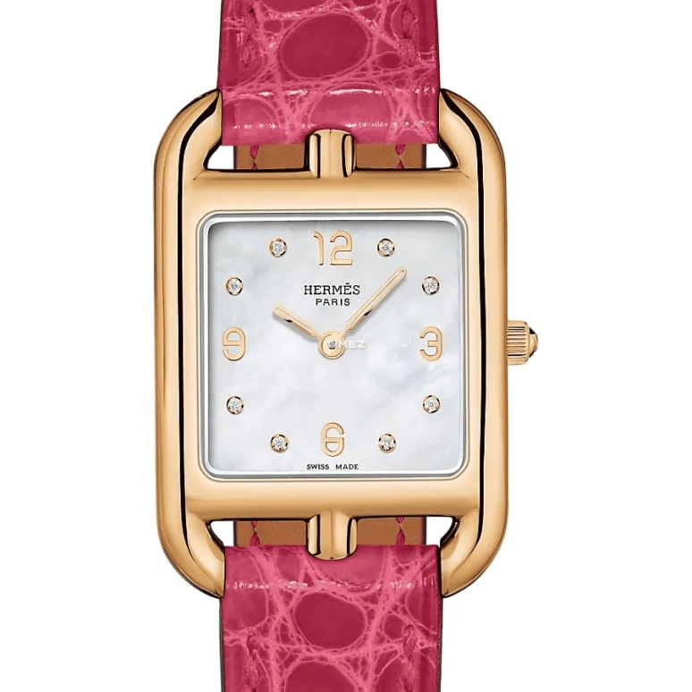 Hermès,Cape Cod 23x23mm,23x23mm,Rose Gold,White,Quartz,Sapphire,Crystal Glass,Square,W048311WW00