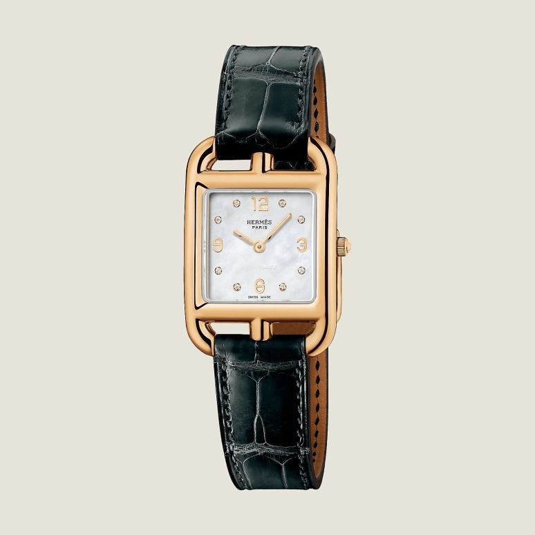 Hermès,Cape Cod 31x23mm,31x23mm,Rose Gold,White,Quartz,Sapphire,Crystal Glass,Rectangular,W048310WW00