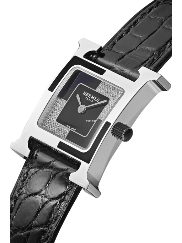 Hermès,Heure H 21x21mm,21x21mm,Stainless Steel,Black,Silver,Quartz,Sapphire,Square,W053242WW00