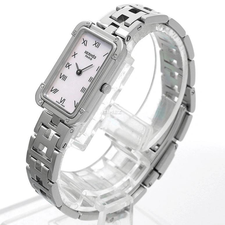 Hermès,Croisière 26.70x18.70mm,26.70x18.70mm,Stainless Steel,Pink,Quartz,Sapphire,Crystal Glass,Rectangular,CR2,CR2.210.212/3799