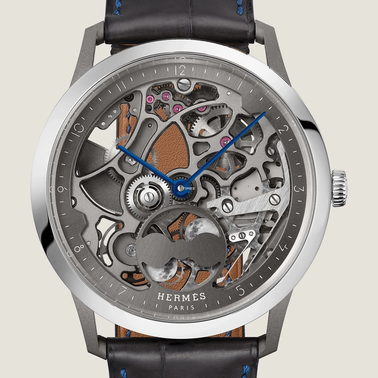 Hermès,Slim d'Hermès 39.50mm,39.50mm,Titanium,Platinum,Grey,Automatic,Moonphase,In-house Caliber,W053606WW00